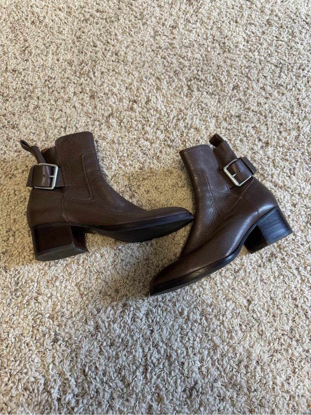 Via Spiga Dark Brown Leather Buckle Ankle Boots